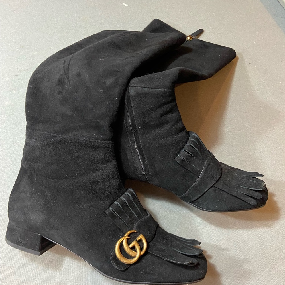 Gucci Marmont Tall Suede Kiltie Boot Black - Picture 3 of 6